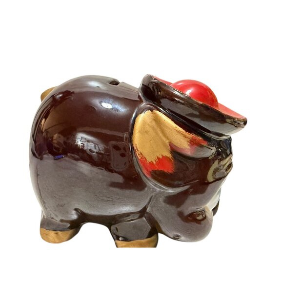 Vintage Ceramic Glossy Brown Piggy Bank Hat Coin Slot Stopper Decorative Japan - Picture 4 of 8